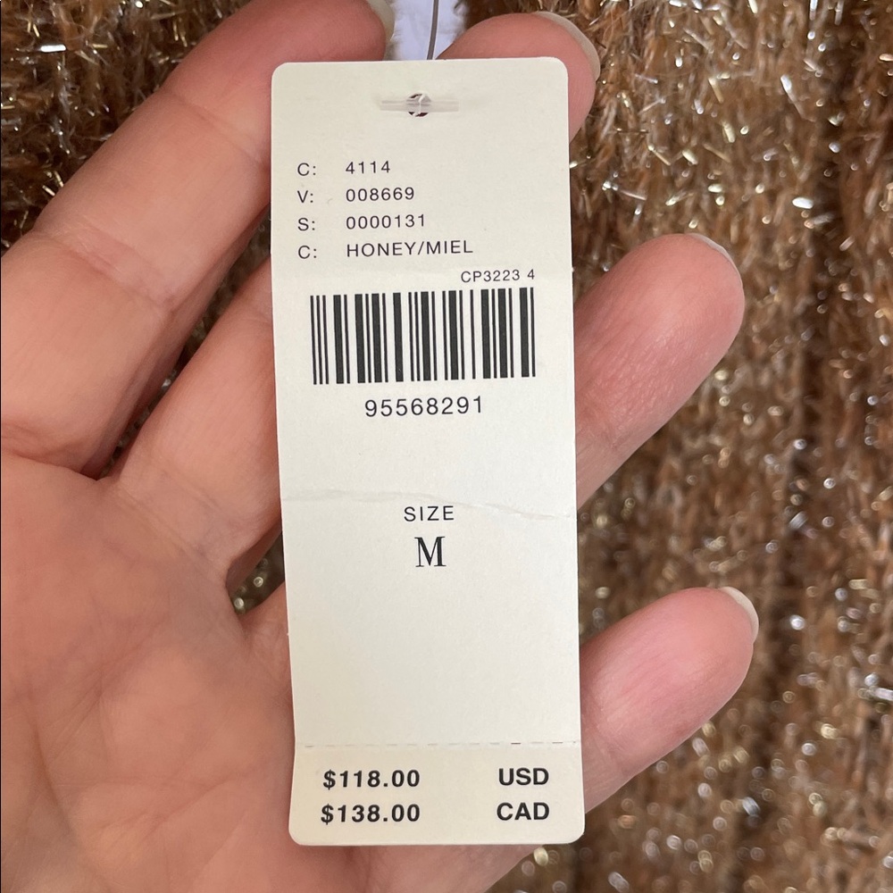 NWT Anthropologie Tan & Silver Tinsel Festive Cowl Neck Cropped Sweater - Medium - Picture 13 of 14